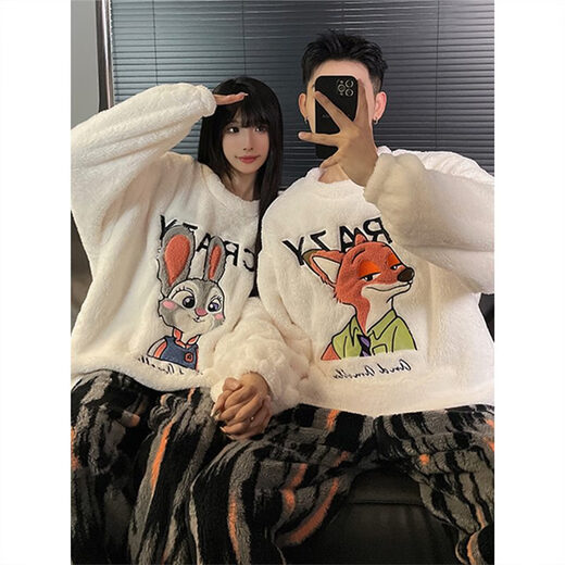 Shengzhu Zootopia coral velvet couple pajamas for women autumn and winter warm thickened flannel men's student home wear set #KYX-H5557 Thickened model women's model M 75-100 Jin Jin is equal to 0.5 kg