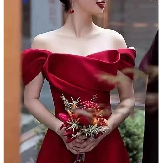 奕诗颜订婚衣服女平常可穿敬酒服新娘新款在逃公主法式主持年会红色结婚 3291 L