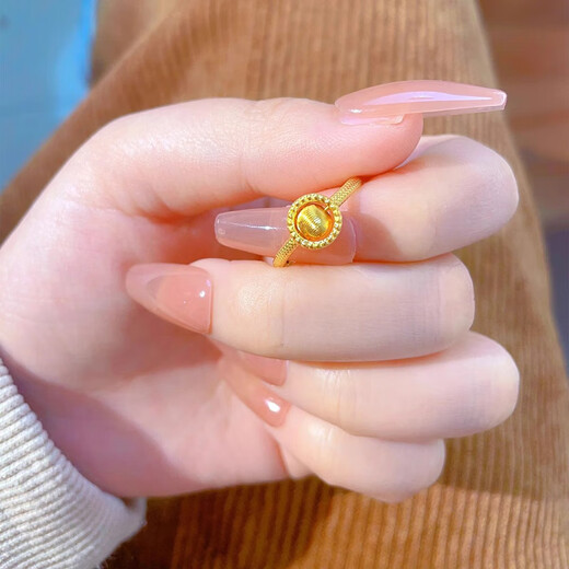 QMXD Gold Cat's Eye Shi Lai Run Ring Women's Adjustable Niche Light Luxurious Wealth Transfer Beads Imitation Sand Gold Birthday Gift Shi Lai Run Ring