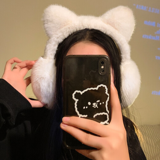 Guangyuelan linda gato gato peluche para mujeres en invierno montar tibio caliente anti-congelado tierra tierca cubierta de orejas bolsas para la oreja a prueba de viento
