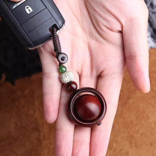 宿礼时来远转钥匙扣挂件小叶紫檀木质纹理红木汽车挂件男女挂饰吊坠 【可转动】檀木钥匙扣