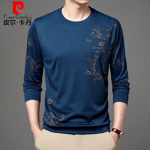 Pier Cardin brand high-end gray sweatshirt for men's inner bottoming shirt clothes autumn new casual printed long-sleeved T-shirt for men B6627 gray 52