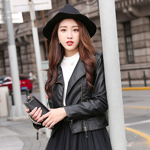 Yomei plus velvet thickened new pu small leather jacket for women for women 2021 spring and autumn clothing Korean version slim fit motorcycle leather aunt black L