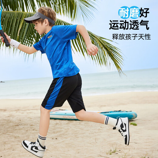 ASK JUNIOR儿童运动套装2025夏季薄款男中大童短袖女童t恤短裤速干跑步套装 蓝色【JE2MHS13918M】 170