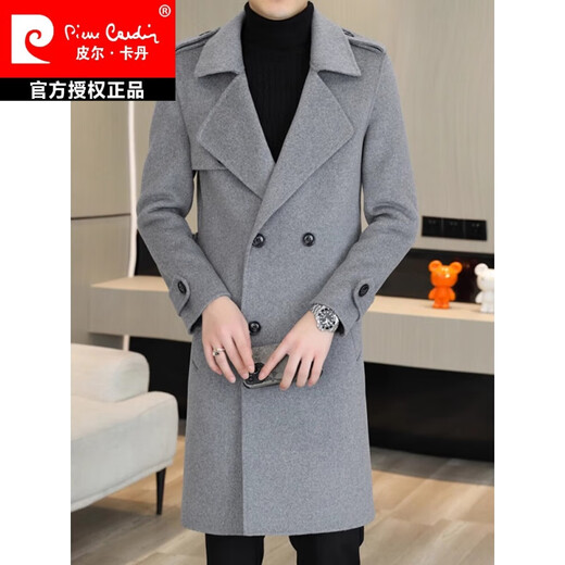 皮尔卡丹（pierre cardin）毛呢大衣男中长款帅气腰带修身羊绒呢子外套羊毛双面呢子风衣针织 咖啡色 175/L【建议110-125斤】