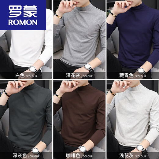 ROMON Modal half-high collar long-sleeved T-shirt for men in autumn and winter plus velvet warm bottoming shirt with mid-collar autumn coat for men Modal-burgundy L 120~135Jin Jin equals 0.5kg Slim fit