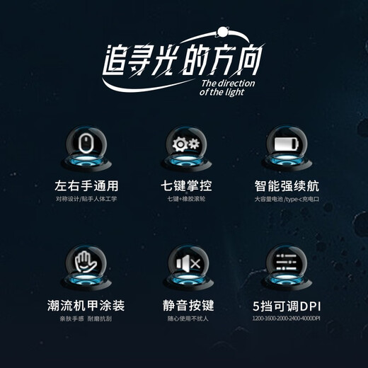 前行者G308无线蓝牙鼠标机甲风三模游戏电竞台式电脑笔记本平板手机办公可type-c充电静音有线外设专用 炫酷黑【2.4G无线】静音按键/RGB灯效