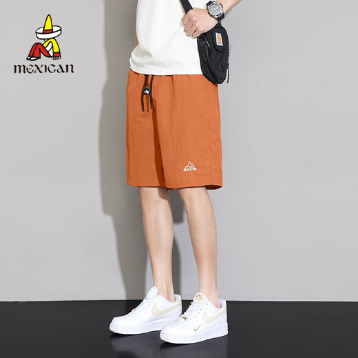 Scarecrow men's ice silk shorts summer thin fashion brand casual sports multi-pocket mid-pants youth quick-dry five-point pants men 672 orange red 4XL (210-230Jin[Jin equals 0.5 kg])