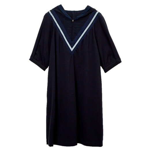 MIIDII/Answer 21 summer new style simple young casual hooded H-shaped short-sleeved dress 218ML6051 dark blue XL