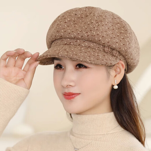 Jieyingshi spring and autumn hat women's octagonal hat Korean style woolen middle-aged and elderly mothers warm beret autumn and winter burgundy