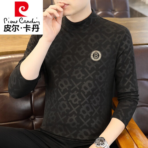Pierre Cardin Brand Herren-langärmelige Deutsche Samt T-Shirt 2025 neuer Trend gedrucktes Sweatshirt Herbst und Winter mittelschwerer Slim Basis Brown 6630 m (90-105jin [Jin gleich 0,5 kg]))
