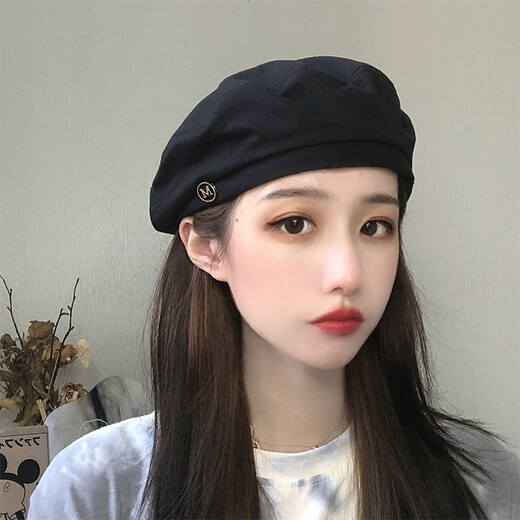 Hetong beret women's thin summer octagonal hat Korean style Japanese style British retro painter hat trend QT-221 black M (56-58cm)
