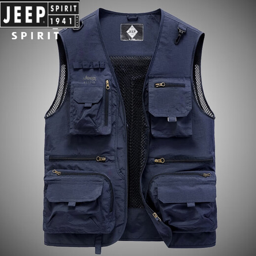 
JEEP SPIRIT Jeep Workwear Vest Men's Spring and Summer New Loose Photography Vest Outdoor Sports Fishing Multi-Pocket Jacket 8818 Khaki 2XL