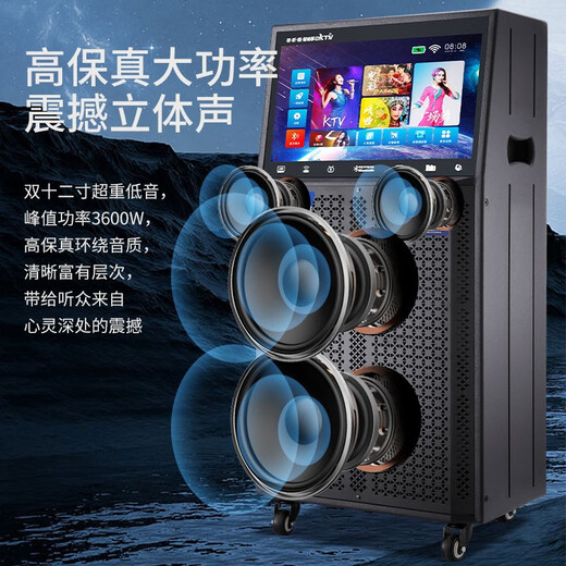 Manyinke Square Dance Outdoor Audio Bluetooth WIFI Trolley with Display Home KTV Integrated Voquet Machine Speaker 97 Extra Large Screen 20 Speakers 1000G Smart Version + Dual Charging Microphone