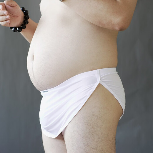 Men's Crotch Thong Ice Silk Fat Bear Large Size Boxer Two-in-One Low Waist T-Back Briefs SDH334 White XXL (85-100kg recommended)