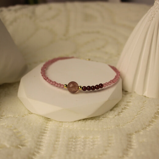 Ultra-fine 3mm strawberry crystal white powder crystal bracelet for women 14k transfer beads ultra-fine summer design niche 3MM pink crystal bracelet