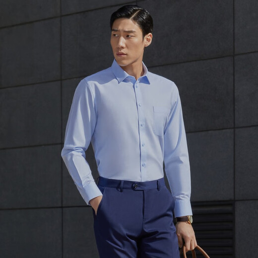 Youngor shirt men's spring and autumn cotton DP no ironing mouth loan solid color business long-sleeved shirt easy care long-sleeved shirt light blue VLDP170011IFA 41