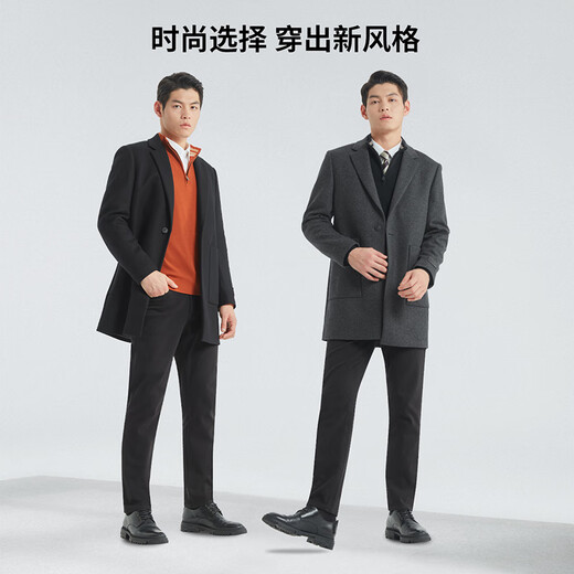 利郎速热保暖中长款毛呢大衣男冬季24羊毛外套 深灰 190/104A 