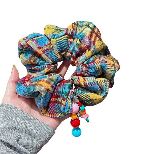 Songchuang Mengyu autumn and winter interesting colorful plaid large intestine hair tie cute low ponytail head rope niche ins style hair rope rubber band hair tie-color