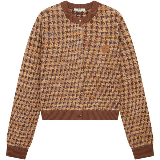 DZZIT star's same style Disu sweater winter retro elegant houndstooth design top for women khaki M