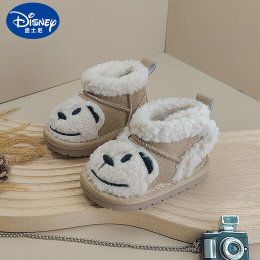 迪士尼（Disney）女童冬季雪地靴宝宝学步鞋卡通棉鞋保暖男童鞋子婴儿童棉靴卡通鞋 黑色 19码/内长13.5cm