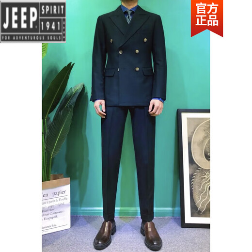 Jeep (JEEP) Light Luxury GH Casual Black Double-breasted Suit Korean Style Business Formal Suit Host Slim Suit Trendy Men Solid Color Dark Green 2XL 54 Two-piece Set