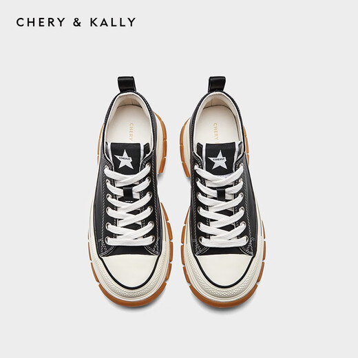 CHERY KALLY轻奢潮牌高级感女鞋新款厚底鞋女时尚头层牛皮休闲鞋增高板鞋 黑色 36