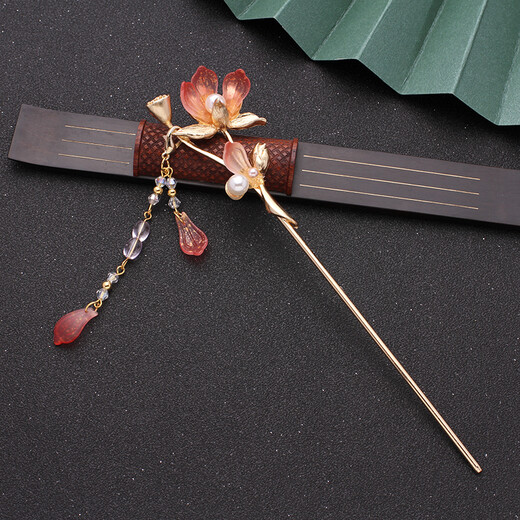 Hanfu hairpin removable long tassel metal lotus step shake lotus hairpin for women's hair super fairy hairpin lotus hairpin blue one