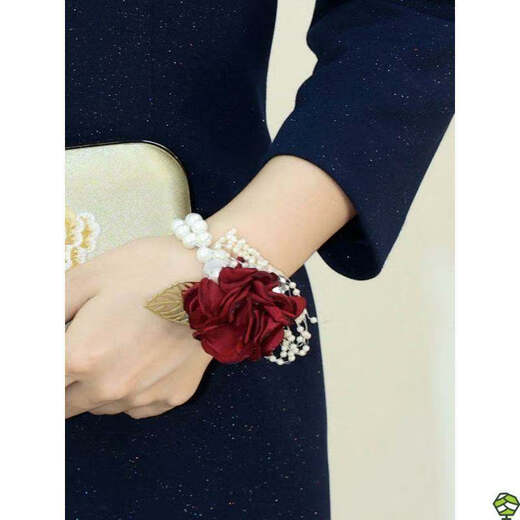 喜婆婆手腕花中式酒红色新娘父母高级感婚礼新郎高档婚宴配饰秒发 673布艺玫瑰手腕花奶白色