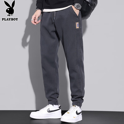 PLAYBOY (PLAYBOY) Pantalones casuales Primavera y verano 2025 Pantalones de pantalones Holentes sueltos Pantalones de moda gris oscuro XL