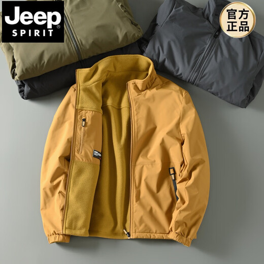 JEEP SPIRIT Reversible Autumn and Winter Casual Men's Outdoor Windproof and Waterproof Stand-up Collar Thin Velvet Warm Jacket Casual Jacket Trendy Black (8915) 2XL (145-160Jin Jin equals 0.5kg)