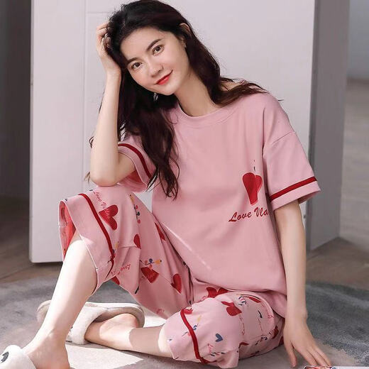 莫代尔新款睡衣女士夏季短袖七分裤套装宽松大码短裤可外穿薄休闲家居服 短袖七分裤：679 可爱熊 M 建议70-95斤穿