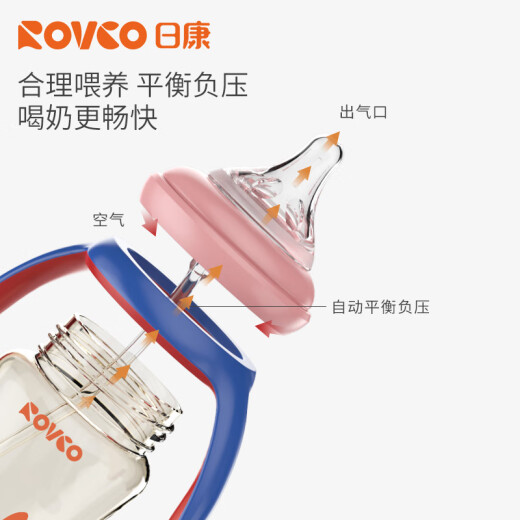 日康（rikang））奶瓶 宝宝吸管奶瓶 新生婴儿PPSU宽口奶瓶鸭嘴杯 N1047 一瓶三盖 270ml 【黄色】