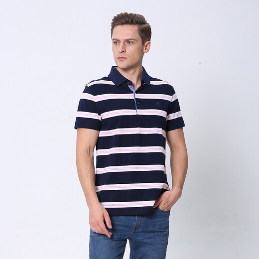 
Weipeng (weipeng) [bead floor cotton] Men's short-sleeved polo shirt in summer natural skin-friendly classic fashionable casual striped t-shirt D12049 Navy Blue M