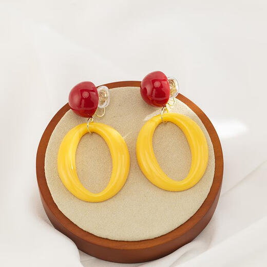 Delijia children's retro Hong Kong style exaggerated temperament girl personality contrasting color geometric earrings earrings mosquito coil ear clips without ear piercing [1049] contrasting color elliptical ear needle
