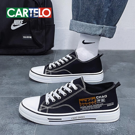 CARTELO Canvas Men's New Spring and Autumn Breathable Casual Sports Flat Shoes Fashion Men's Youth Canvas Shoes Blue 39 Standard Sports Code