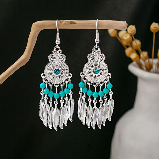 Lemiao (Lemiao) Europäische und amerikanische böhmische ethnische Ohrringe und Ohrringe für Frauen Miao Silver Tropical Quaste Ohrringe Ethnic Travel Jewelry H1278 Farbe
