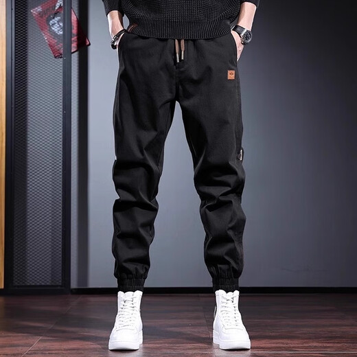 Cotton American trendy workwear pants for men in spring, autumn and winter new fashion brand loose velvet sports casual pants for men black K307 non-velvet high quality L 100-120Jin Jin equals 0.5 kg
