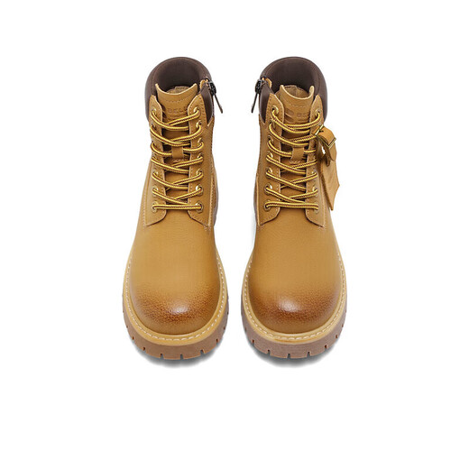 百丽（Belle）又见旷野工装靴女商场款户外休闲短靴B9S1DDD4 【周雨彤推荐】黄色-单里-女款 37 (235mm)