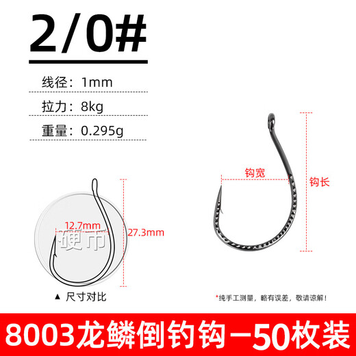 Xionghuo Luya 8003 wacky inverted hook loach hook special Texas fishing method cocked mouth bass hook barbed fish hook dragon scale type 50 inverted hooks No. 2/0 fishing 3-5 Jin Jin is equal to 0.5 kg