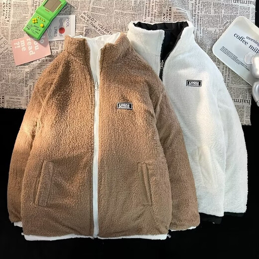 斯比来 棉服男2024冬季新款加厚羊羔绒外套美式休闲宽松时尚情侣棉衣 1706白色 XL（120-140斤）