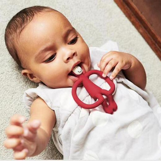 Aseblarm match monkey teether baby teething chewing silicone toy without tail soothing and anti-eating hand artifact can be boiled As red/classic