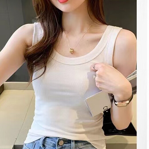 Jeanswest women's breathable thin slim vest new summer versatile threaded women's base shirt LY white 8100 (breastless pad) 2XL 170/96A