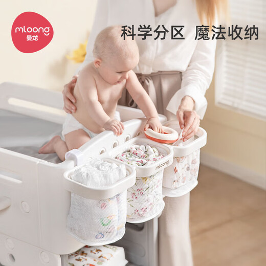 曼龙婴儿床边挂篮置物架宝宝尿不湿收纳挂袋尿布台围栏床头收纳盒 挂篮-白色