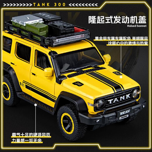 DOUBLE HORSES1 24 Tank 300 border version simulation alloy sound and light pull back car model off-road vehicle children's toy gift Tank 300 key version black