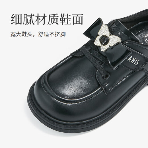 Terranis meta autumn new girls non-slip soft sole black performance shoes, comfortable and wear-resistant children's leather shoes, black 30, inner length 18.5cm, suitable for feet 17.5cm long