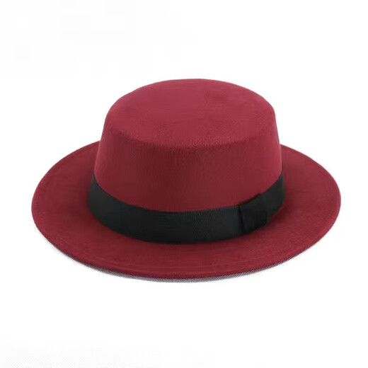 Orange Tart Retro British Style Black Ribbon Flat Top Hat Hepburn Gentleman Jazz Hat Flat Brim Woolen Wide Brim Men's and Women's Hat Flat Top Black One Size