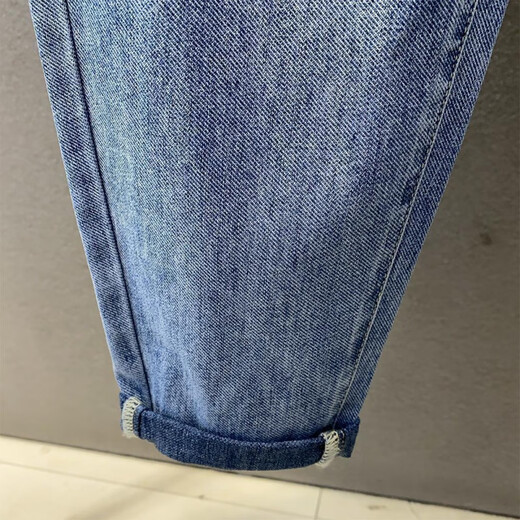 PZHK烟灰色牛仔裤男士九分裤哈伦百搭弹性小脚微锥老爹萝卜裤潮牌 GE0 2078蓝色 34 建议(155-165)斤