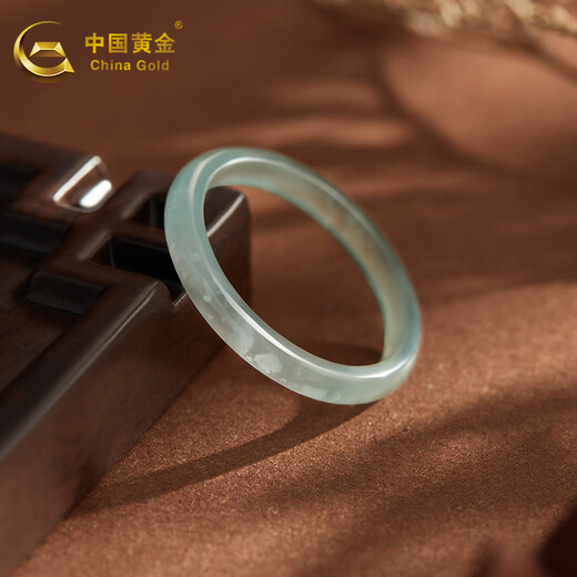 China Gold (CHINA GOLD) jadeite ring, ice seed floating flower, blue water jade ring, ring for girlfriend, birthday gift for wife, circle number 13