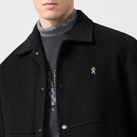 Dances with Wolves Cashmere + Sheep Wool Goose Down Liner Technology Temperature Locking Lapel Wool Thick Jacket Men's Down Jacket Black 180